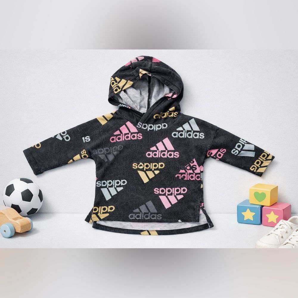 Adidas Logo Hoodie Toddler Black Pullover Sweatshirt 12-18 Months
